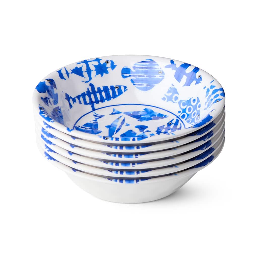 Certified International Fish Tale Melamine 22 oz. All Purpose Bowls, Set of 6 - 7.50"L x 7.50"W x 2.00"H