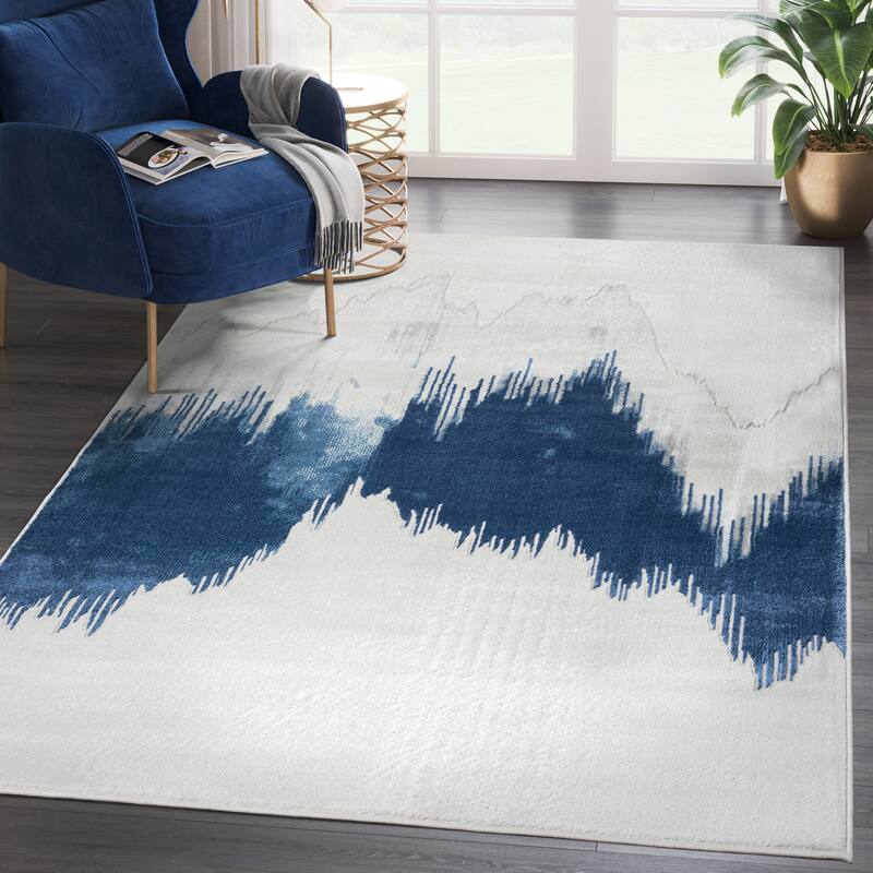 Abani Atlas Collection ATL170A Abstract Mountain Grey Blue Area Rug - 4' x 6' - Grey