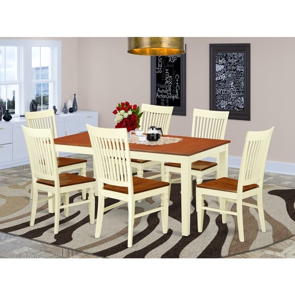 Dinette Set 7 Piece - Kitchen Table with 6 Chairs - Solid Wood Dining ...