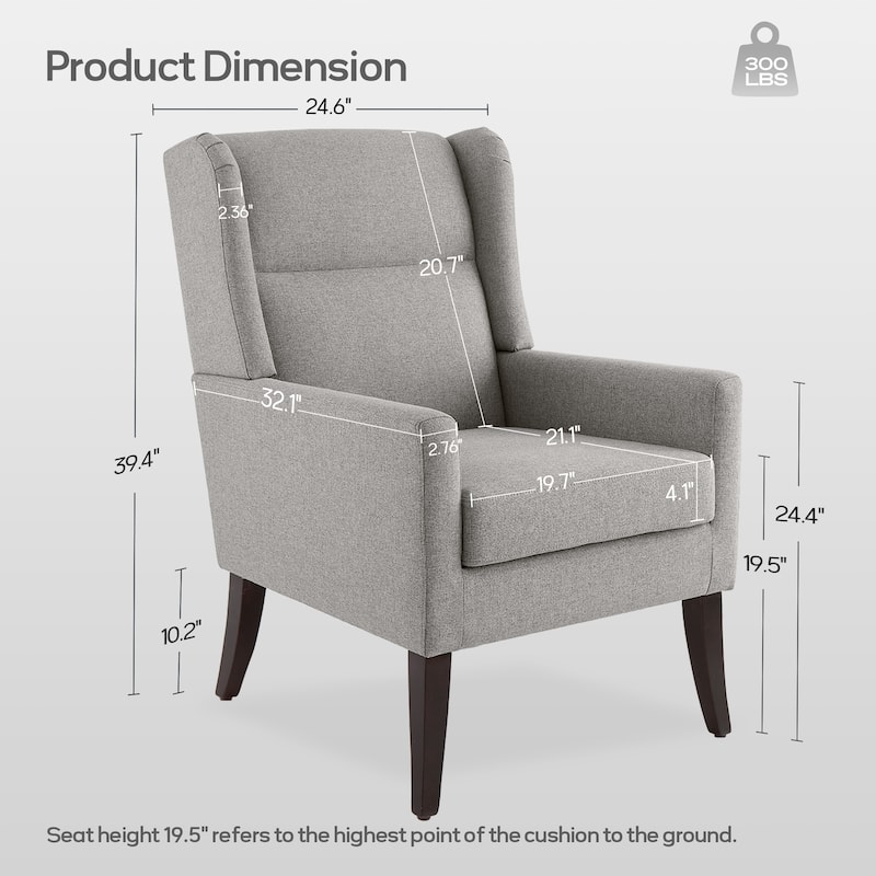 Set of 2 Modern Upholstered Accent Chairs with High Back and Wooden Legs – Grey/Beige/Brown