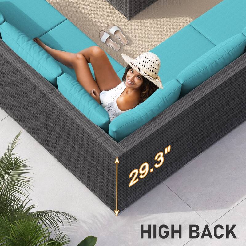 FINCATI Outdoor High-back Wicker Patio Sectional Set, 500 lbs Luxury Oversized Conversation Set, Spacious Couch Set