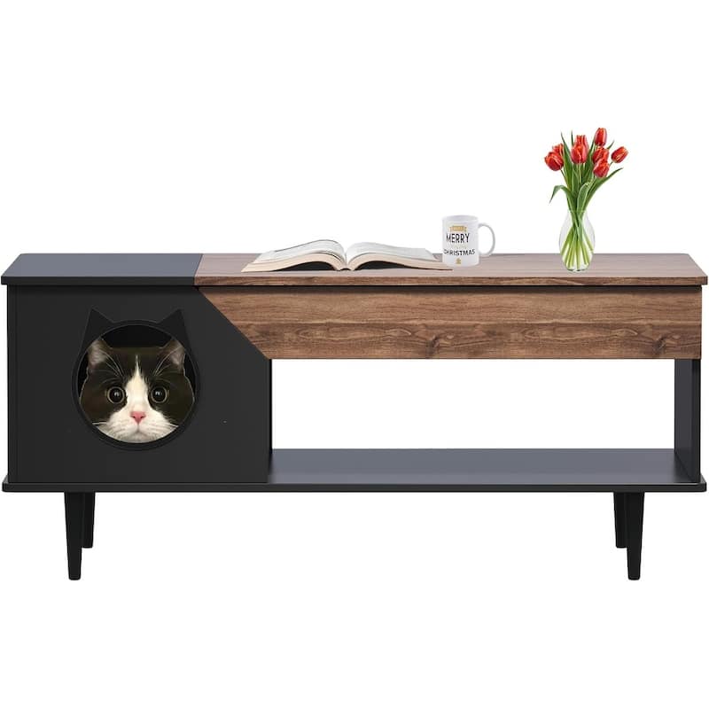 Hidden Cat Litter Box Enclosure, 45'' Coffee Table with Cat House