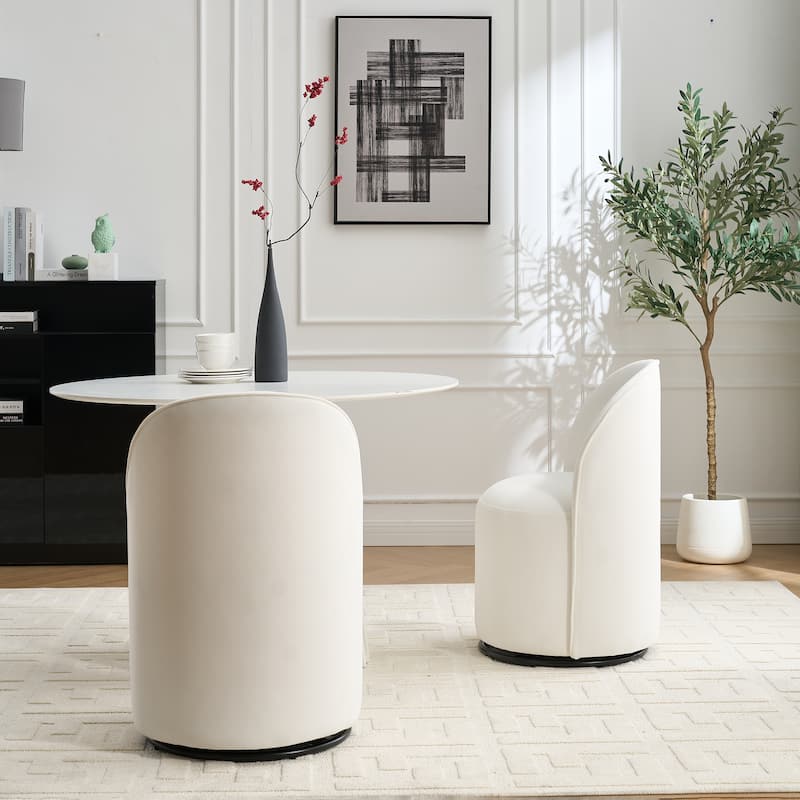 Upholstered Kitchen & Dining Room Barrel Chair, 360 Degree Swivel Comfy Armless Accent Makeup Vanity Side Chair