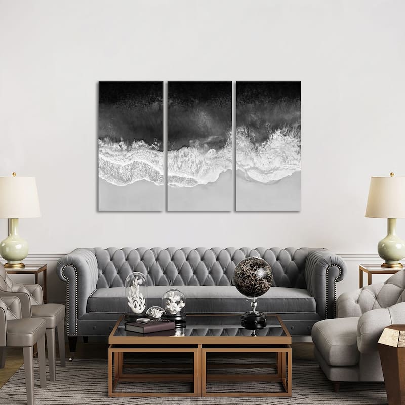 iCanvas "Waves In Black And White" by Maggie Olsen 3-Piece Canvas Wall Art Set - 40x60x1.5