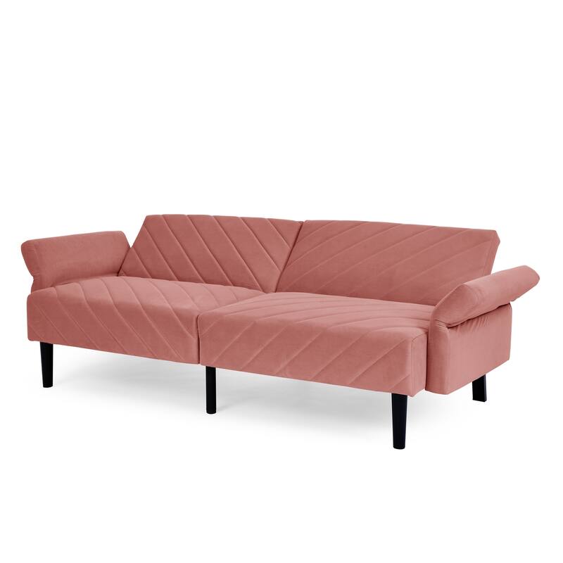 Velvet Futon Sofa Bed with 6-Position Backrest and Armrests for Apartments