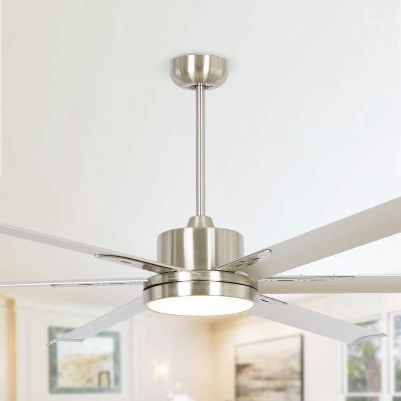 65-inch Brushed Nickel Modern Windmill Ceiling Fan with LED Light and Remote Control