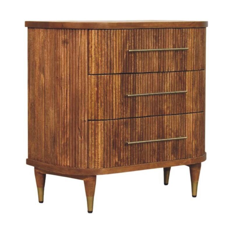 Artisan Furniture Solid Wood Emerson Ribbed 3-Drawer Chest, Brown - N/A