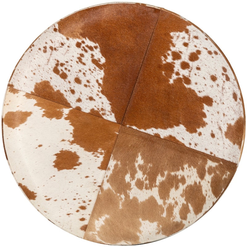 Ebony Hair on Hide Large Round Leather Ottoman