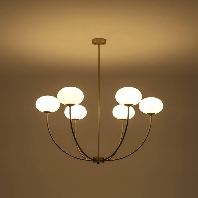 Modern 6-Light Oval Globe Opal Glass Arc Metal Chandelier - 40.9 in