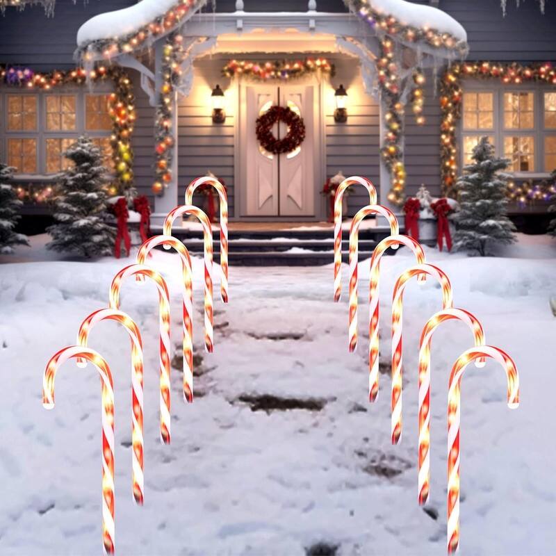 12Pcs Christmas Candy Cane Pathway, 12" - White and Red