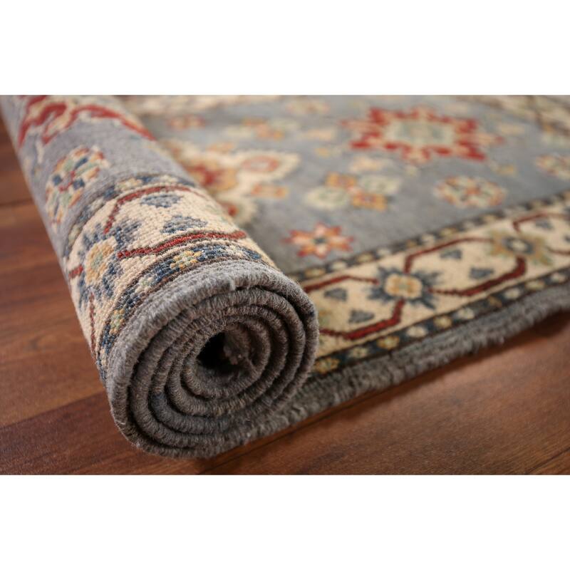 Geometric Kazak Runner Rug Hand-Knotted Floral Wool Carpet - 2'2" x 5'9"
