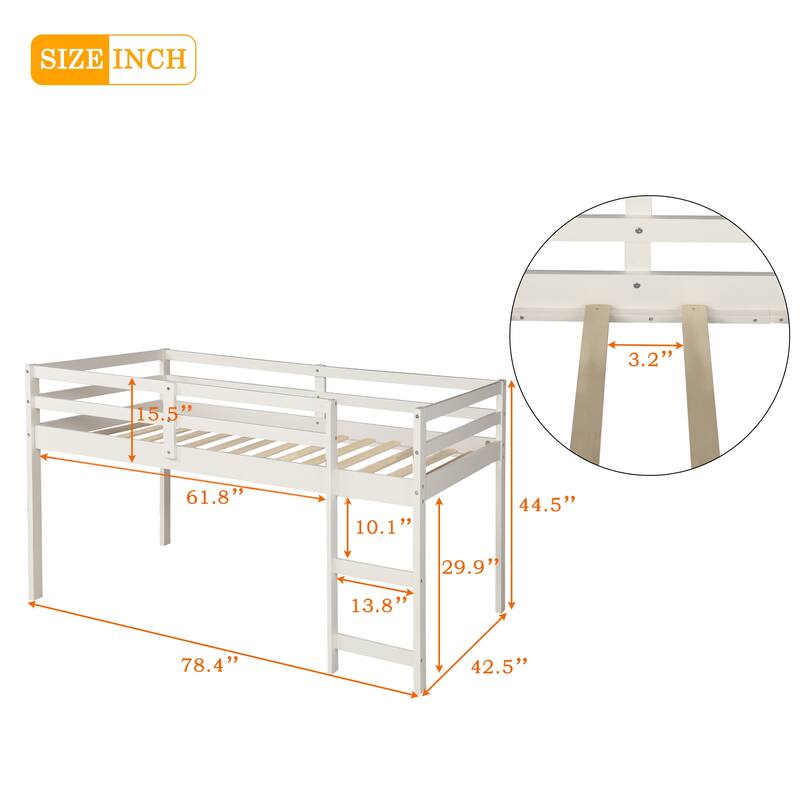Multiple Functions Low Loft Bed with Cabinet, Shelves and Rolling Portable Desk