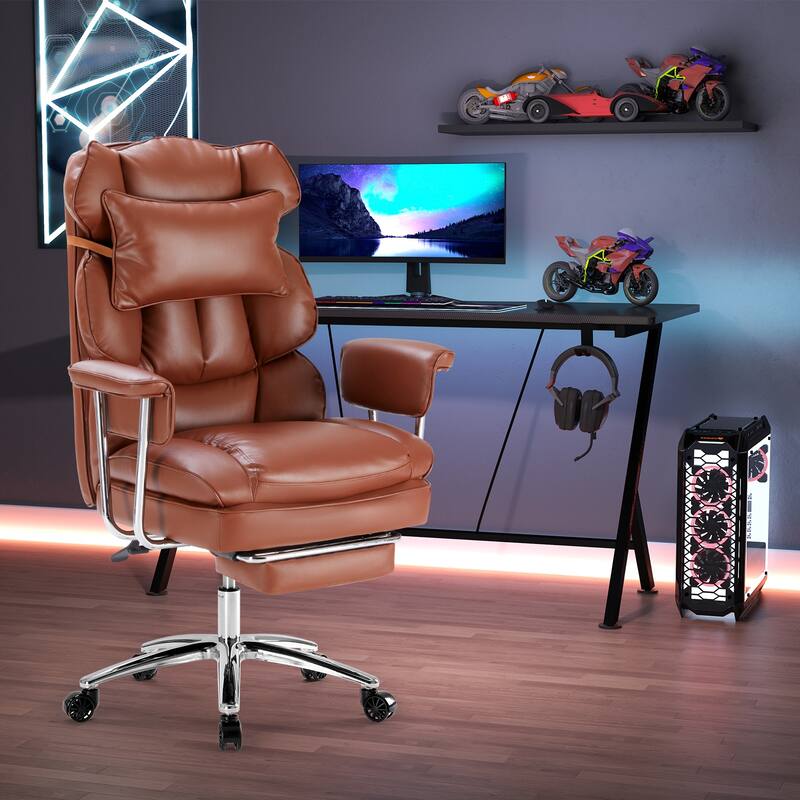 Office chair - high backrest with footstool and lumbar cushion