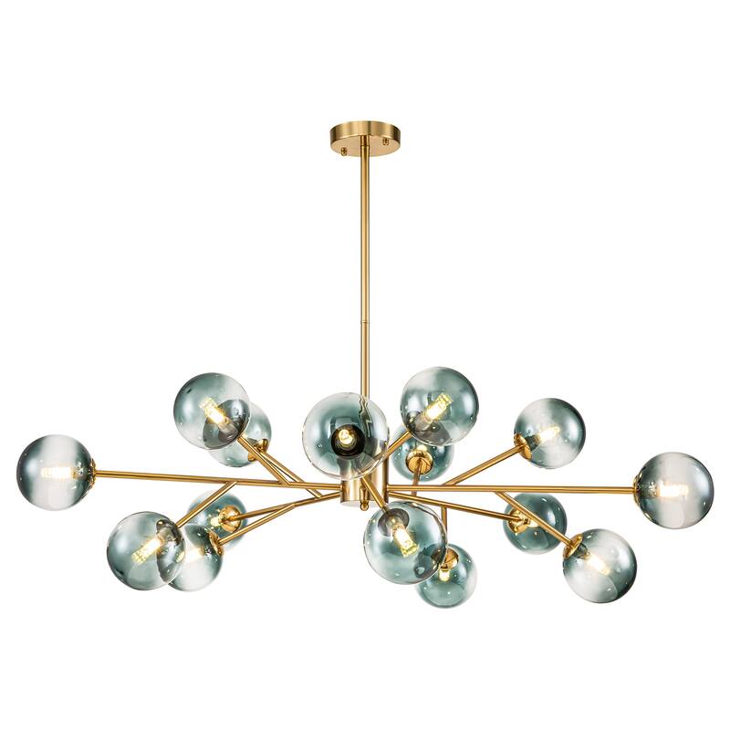 15-Light Modern Linear Sputnik Kitchen Island Light Branch Cluster Glass Globe Bubble Chandelier
