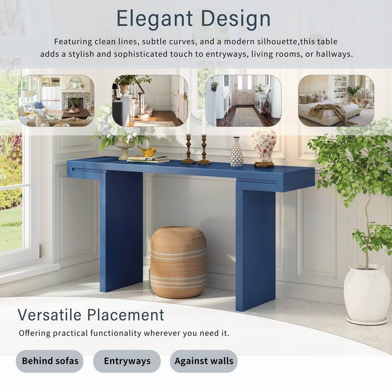 U-Style Large Console Table, Stylish Entryway Table with Geometric Design and Adjustable Feet