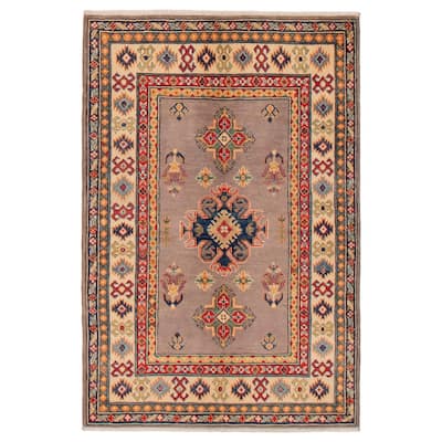 ECARPETGALLERY Hand-knotted Uzbek Ghazni Taupe Wool Rug - 3'5 x 5'0