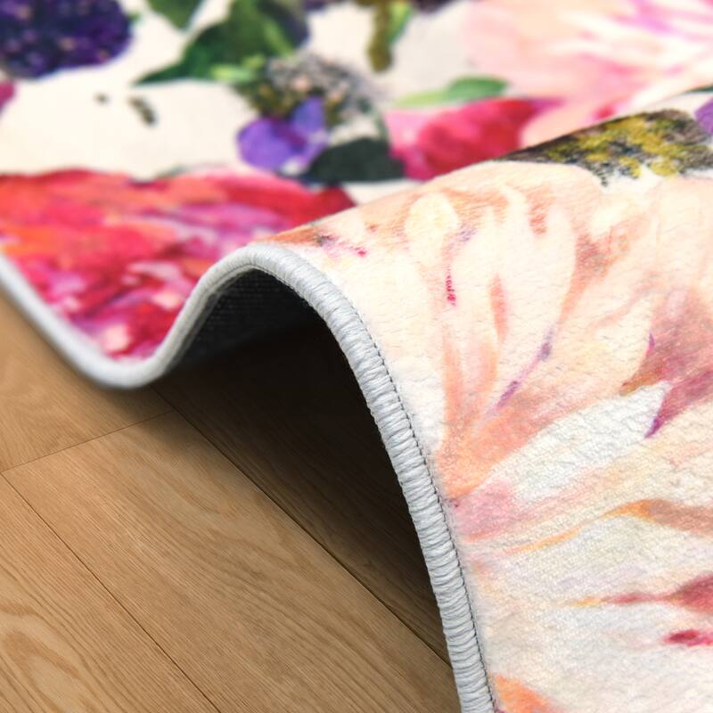 Amoroso B, Hand Washable Flowers Art Area Rug, power-loomed, 100% polyester, 2mm pile, non-slipping back