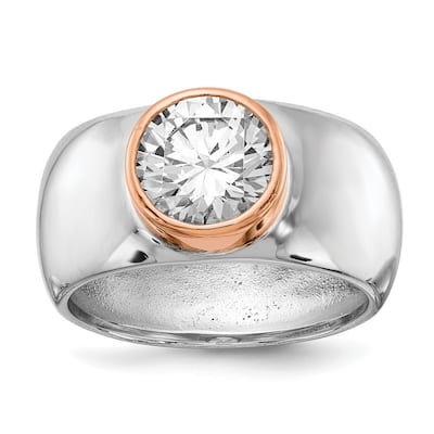 Curata Cheryl M 925 Sterling Silver Bezel Rose Gold Plated CZ Cubic Zirconia Simulated Diamond Ring