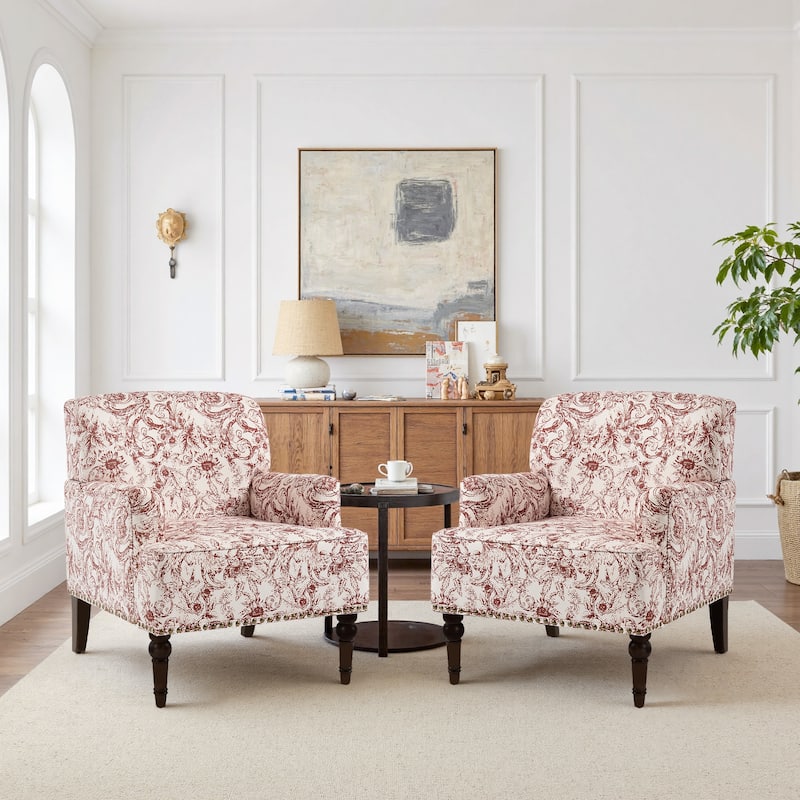 2 Set Upholstered Accent Chairs Nailhead Trim Armchairs