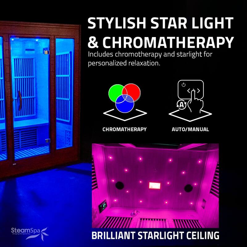 SteamSpa 5-Person 2.25KW Carbon FAR Infrared Hemlock Wooden Indoor Home Sauna Room with LED Touch Control Panel