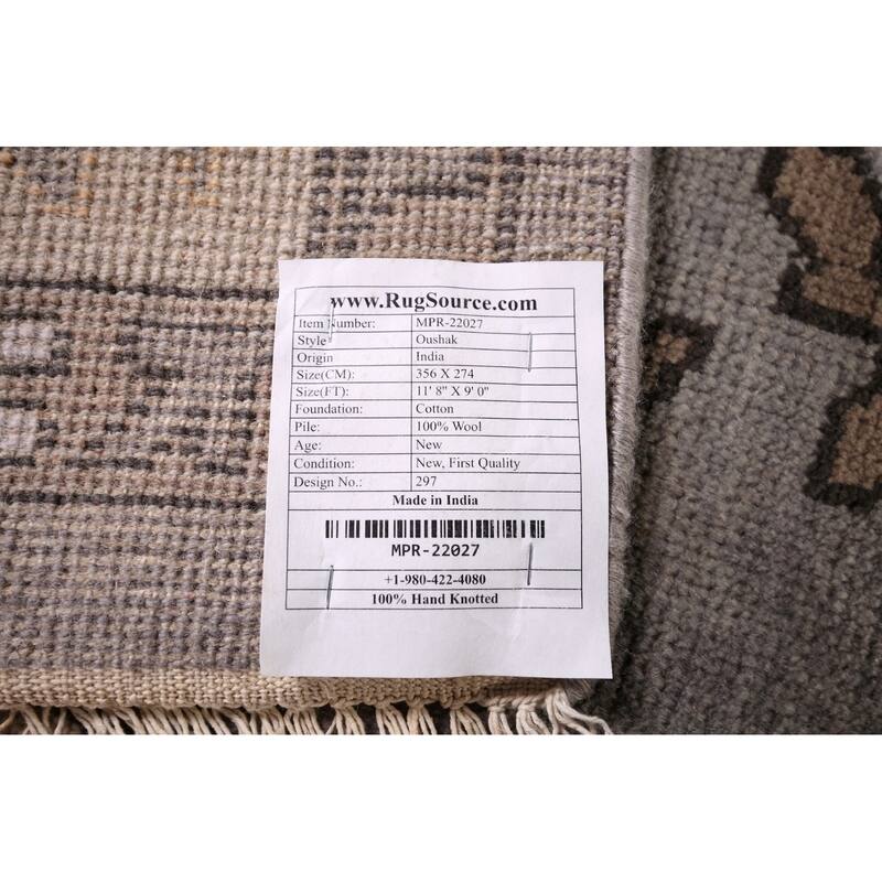 Gray Oushak Oriental Area Rug Handmade Floral Wool Carpet - 9'0" x 11'8"