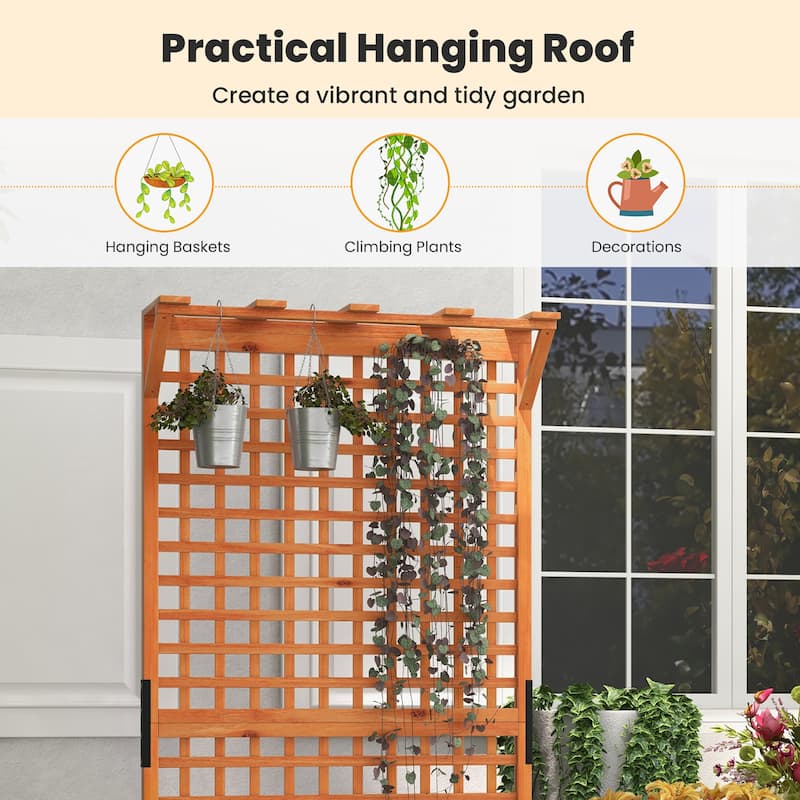 Gymax Wooden Planter Raised Garden Bed w/ Planter Box & Trellis Indoor