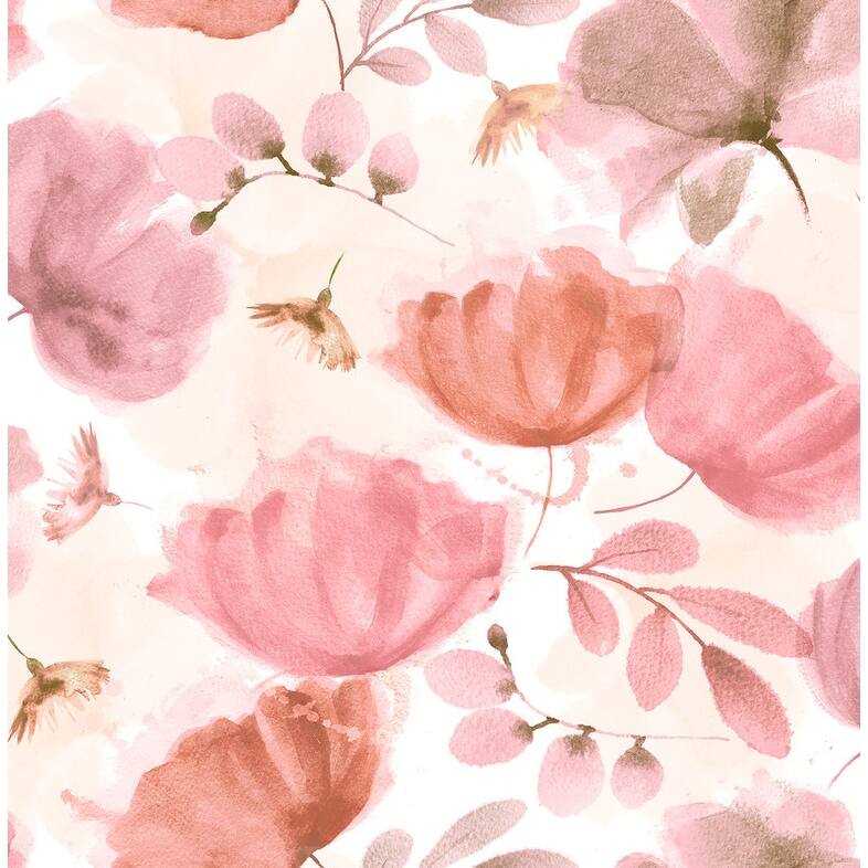 Brewster Zahra Pink Floral Wallpaper - 20.5in x 396in x 0.025in
