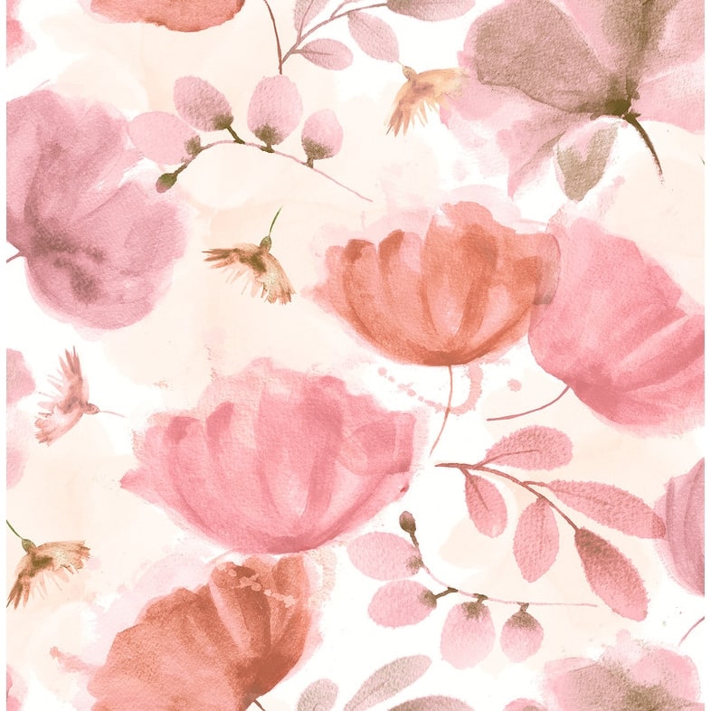 Brewster Zahra Pink Floral Wallpaper - 20.5in x 396in x 0.025in