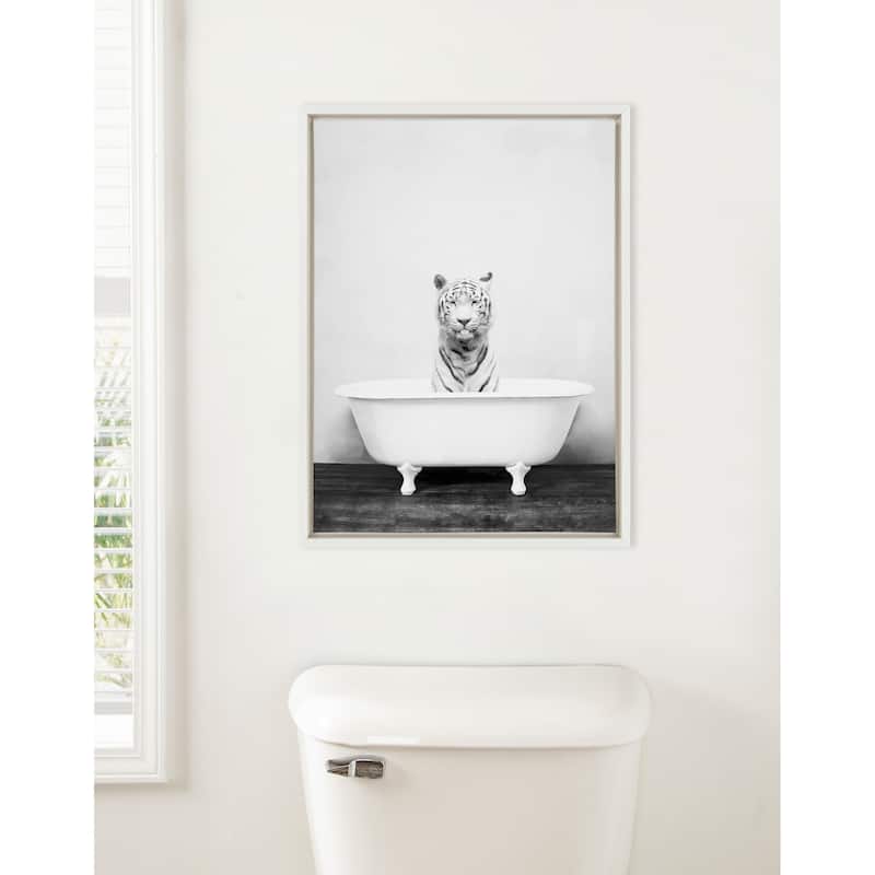 Kate and Laurel Sylvie Tiger in Bathtub Framed Canvas by Amy Peterson