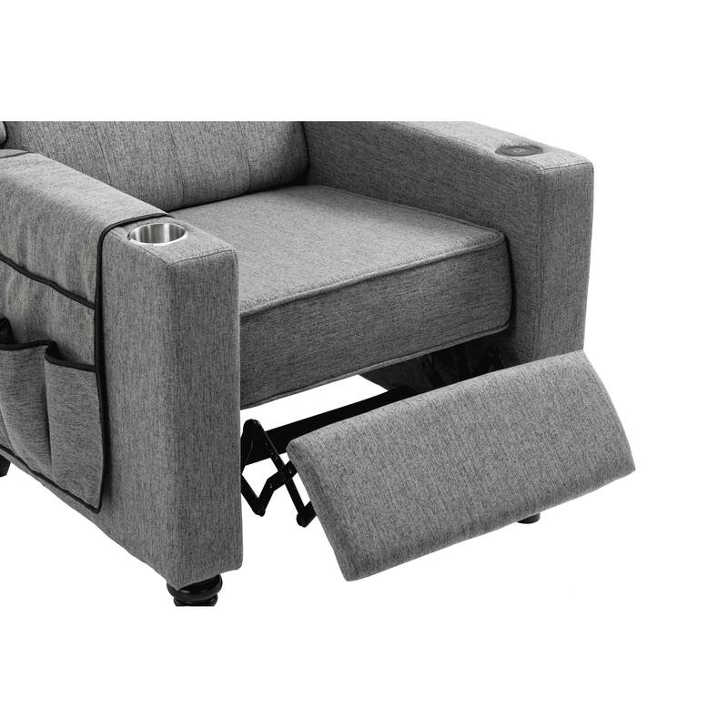 Linen Fabric Wingback Push Back Recliner Chair with 2 Hidden UBS Ports