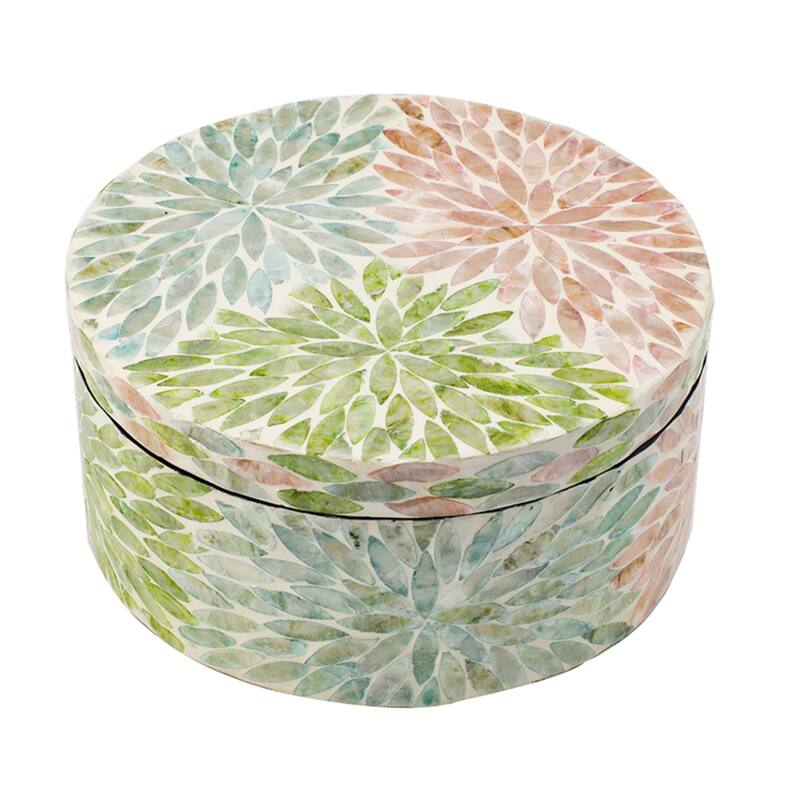 Floral Design Capiz Box - 10" - Green and Pink