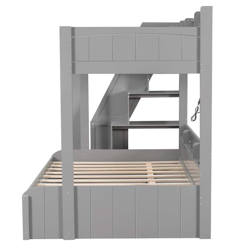 Twin over Full Bunk Bed with Storage Stairs, Trundle, LED Shelf & USB Port by Harper&Bright Designs