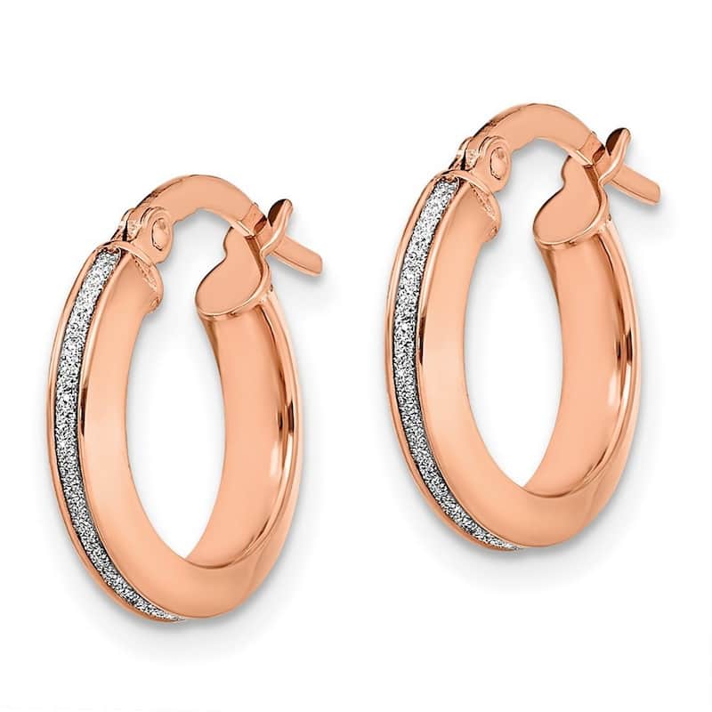 Curata 14k Rose Gold 12x37mm Polished Glimmer Infused Hoop Earrings