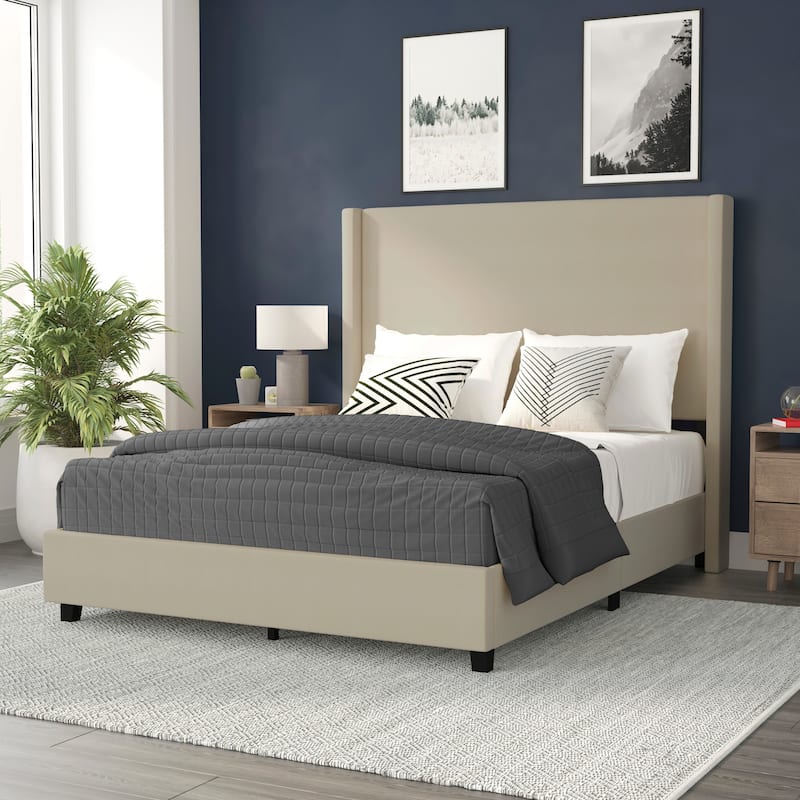 Flash Furniture FFIF38197 Ursulina Queen Wood Platform Bed Frame with - Beige - Queen