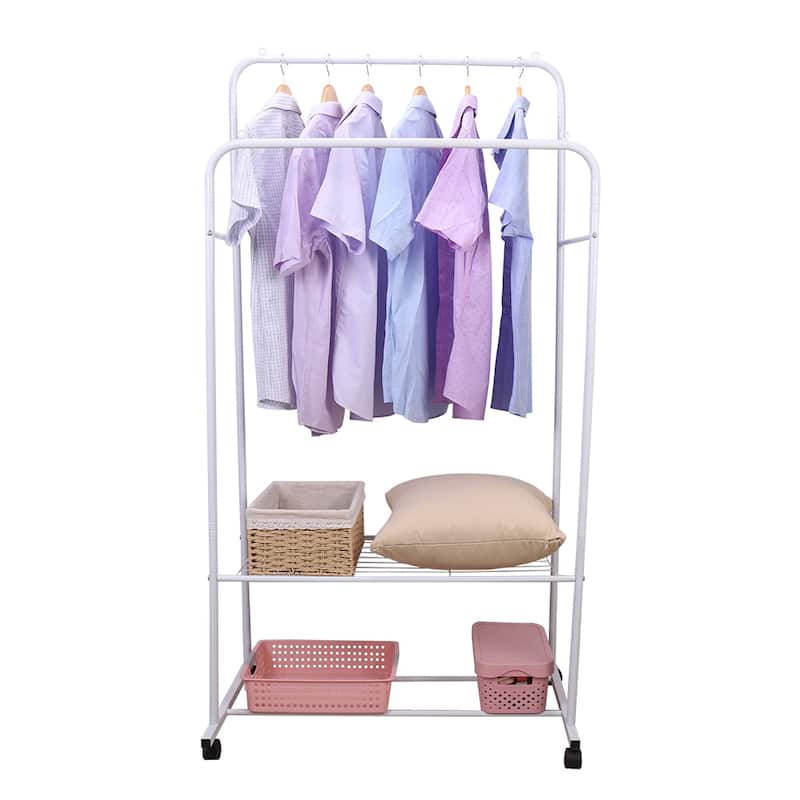 Metal Double Rail Clothes Stand on Wheels