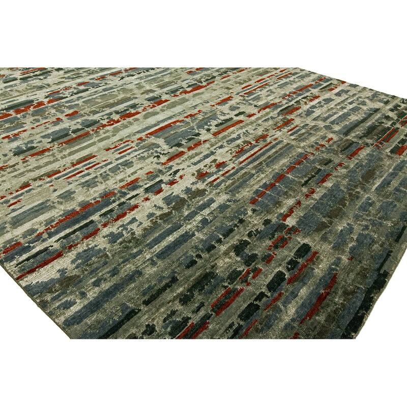 Modern Multi-Colored Hand-Knotted Wool & Viscose Area Rug
