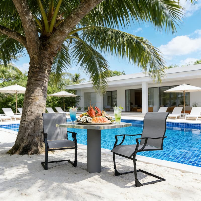 GDFStudio - Nielsen Outdoor Patio Dining Chairs with Supportive Micro-Swing Comfort Set - Light Gray