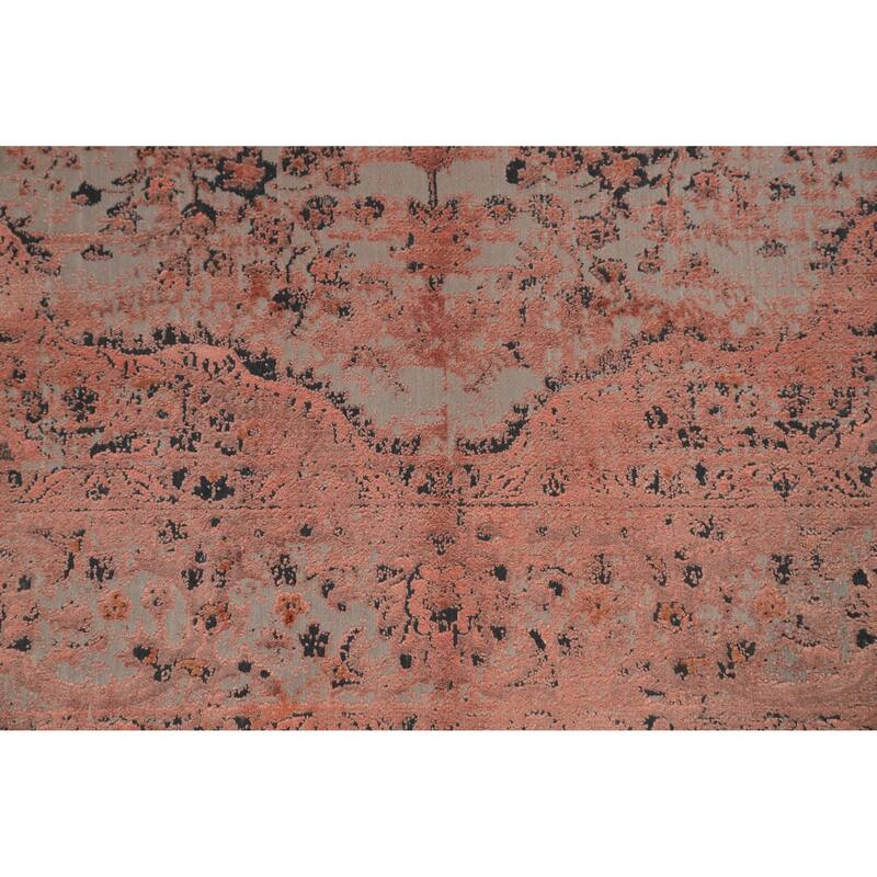 Machine Made Oriental Polyester Carpet Traditional Floral Coral Tabriz Area Rug - 7' 5'' X 5' 2''