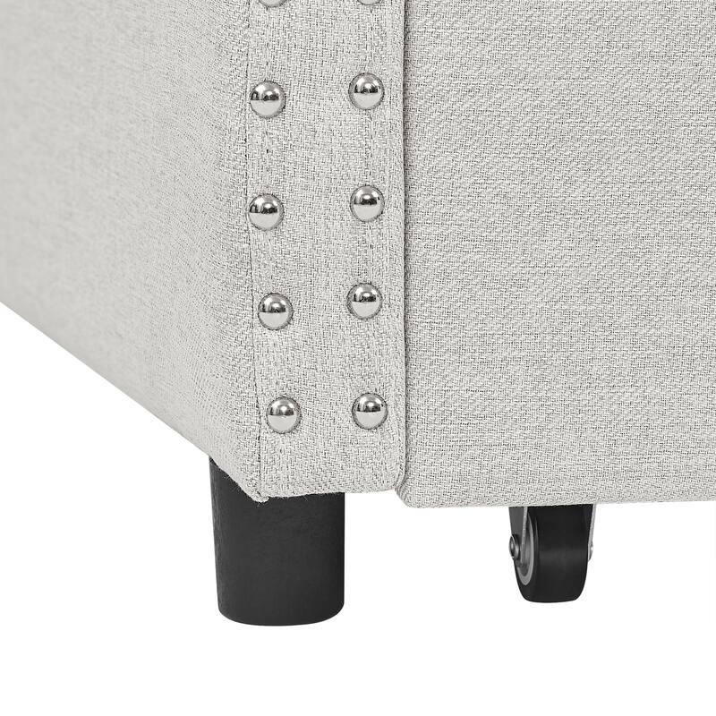 Roomfitters Twin/Full/Queen Upholstered Daybed with Tufted Backrest, Nailhead Trim and Underbed Storage Trundle