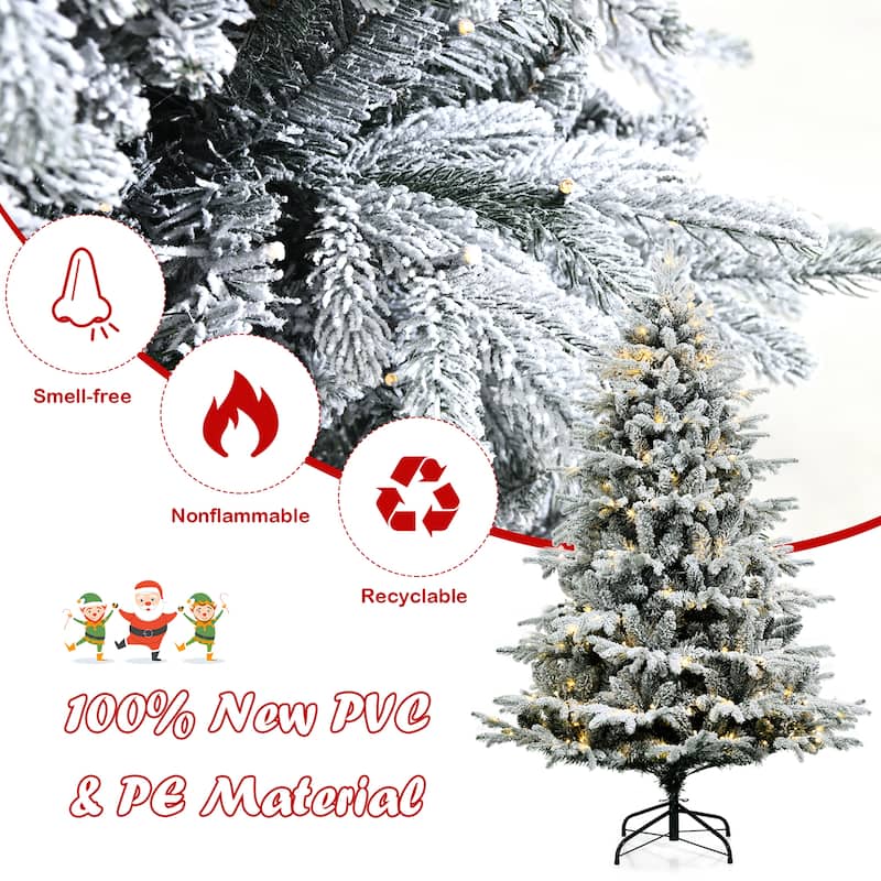 Gymax 4.5/6/7ft Snow Flocked Decoration Christmas Tree w/LED Lights &