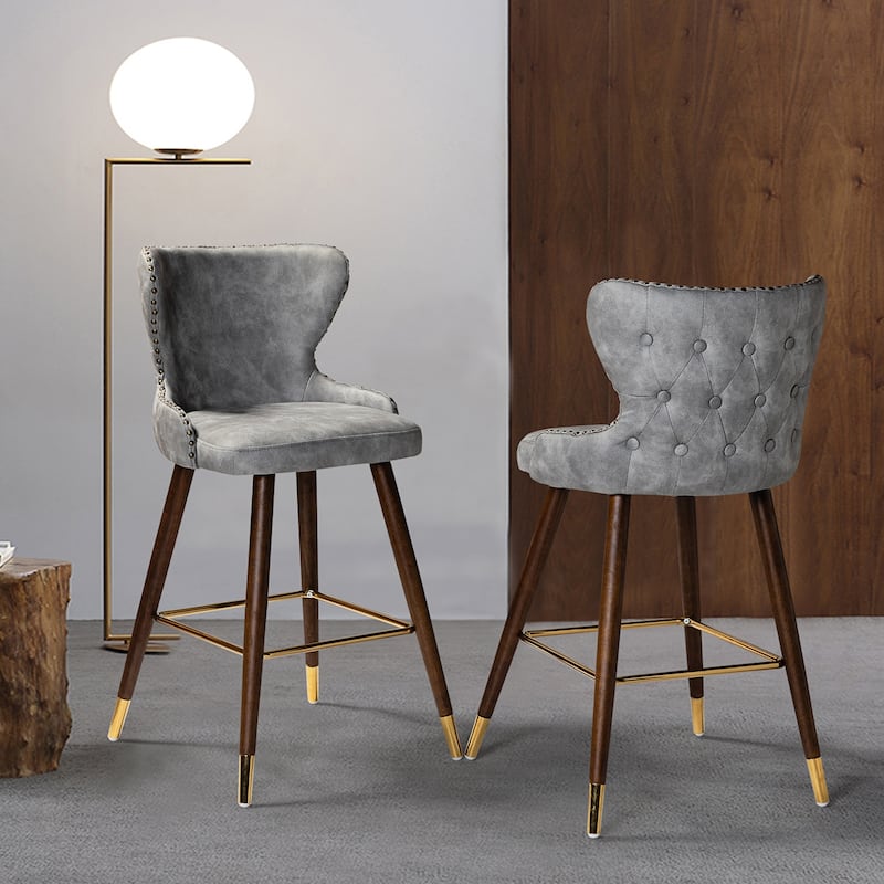 Hepburn Wingback Nailhead Trim Bar Stool Set of 2 by HULALA HOME - GREY