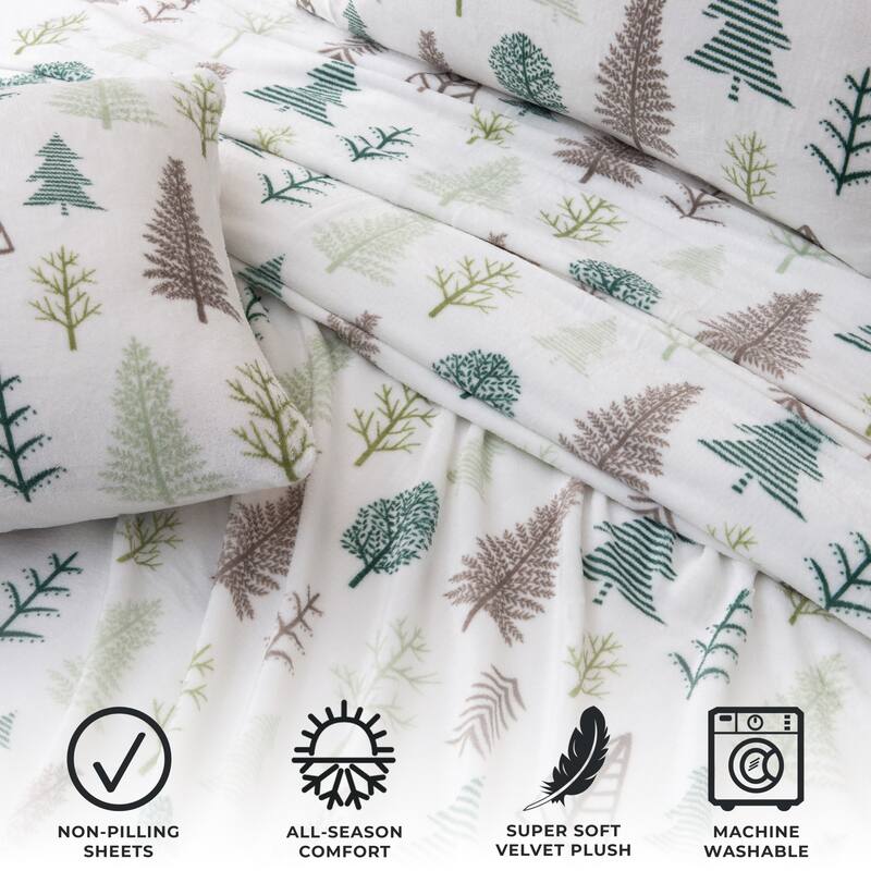 Great Bay Home Extra Soft Cozy Velvet Plush Printed Bed Sheet Set
