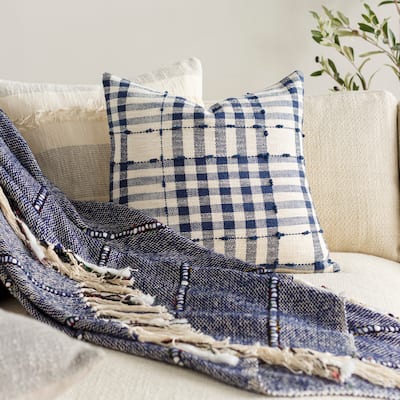 Summer Plaid Farmhouse Cottage Throw Pillow