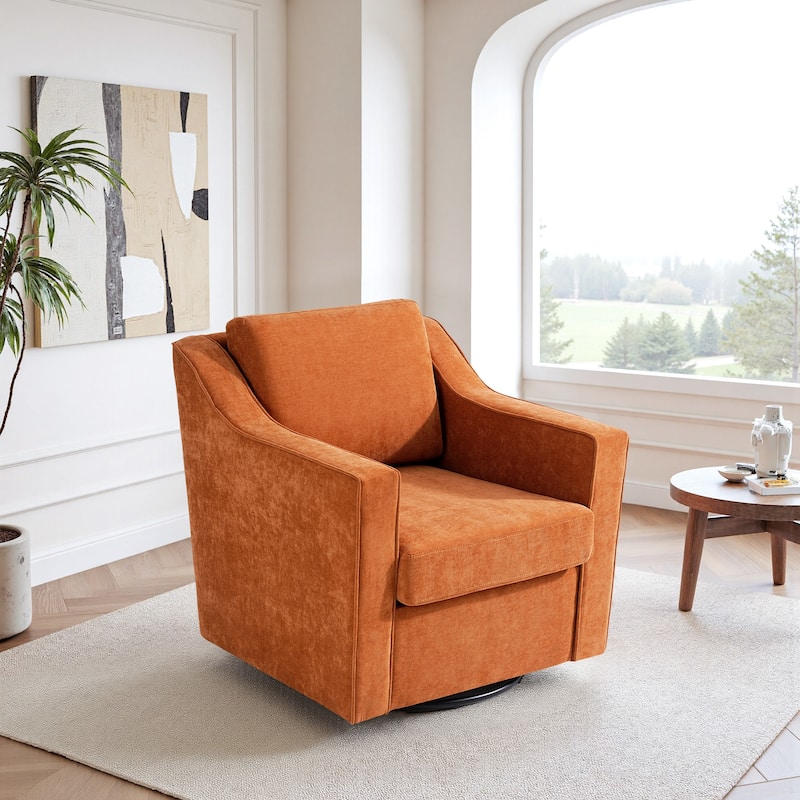 UIXE Chenille/Leather Swivel Barrel Chair Accent Chairs For Living Room