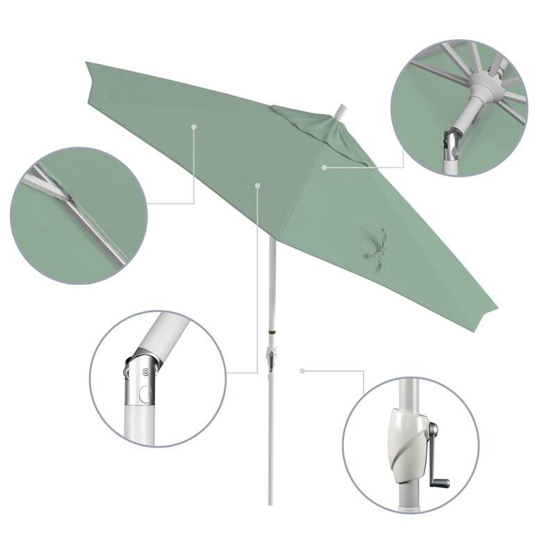 California Umbrella 9' Rd. Aluminum Patio Umbrella, Crank Lift with Push Button Tilt, White Finish, Pacifica Fabric