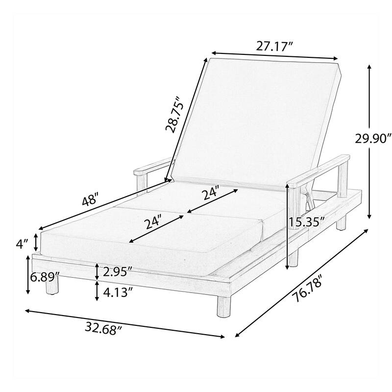 Christopher Knight Home - Modern Indoor/Outdoor Acacia Wood Chaise Lounge with 3-Position Adjustable Backrest & 3-Fold Cushion