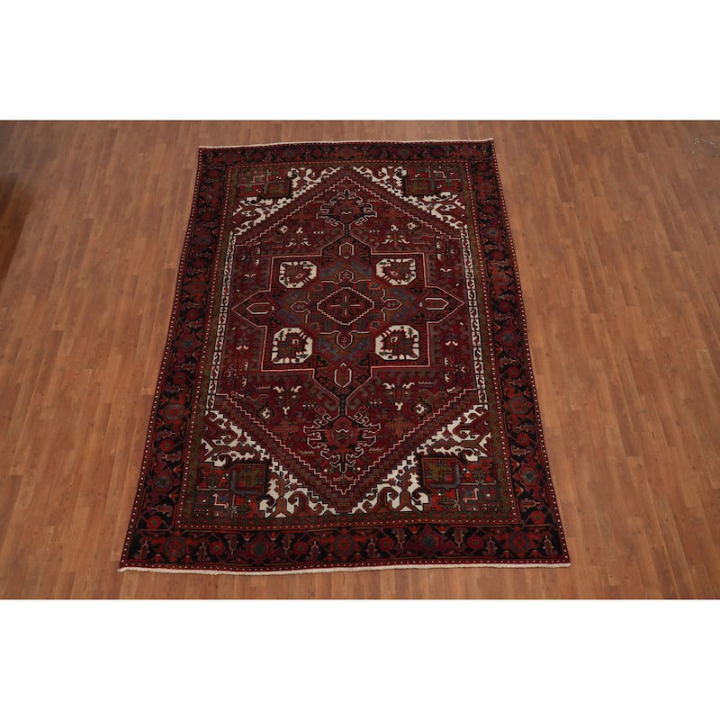 Hand Knotted Oriental 100% Wool Carpet Traditional Geometric Red Heriz Area Rug - 10' 10'' X 7' 7''
