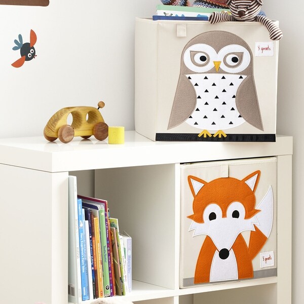 3 Sprouts Kids Playroom Foldable Fabric Storage Cube Bin Box, Fox