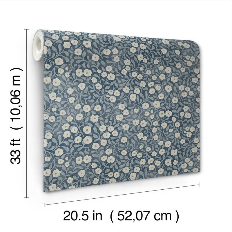Chesapeake Poppy Trail Dark Blue Floral Wallpaper