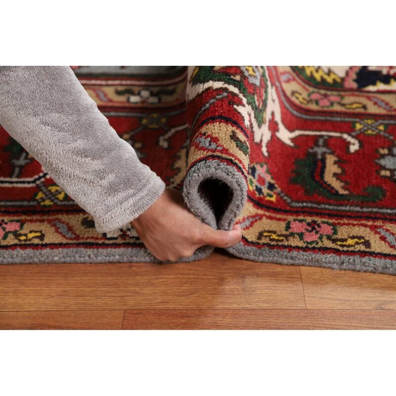 Light Blue Geometric Heriz Serapi Indian Area Rug Handmade Wool Carpet - 7'11"x 10'5"